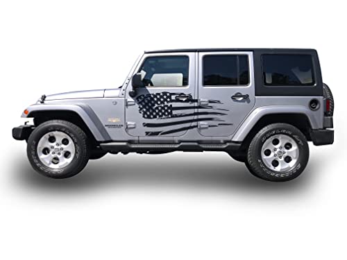 Elevate Graphics - Fits Jeep Wrangler Side Ripped Flag Graphics 3M Vinyl Auto Stripes Decals and Stickers Years 2007-2018