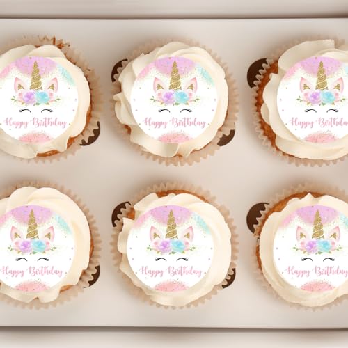 Unicorn Birthday CupCake Toppers, Set of 12, Pink and Purple