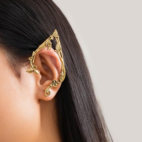 Chargances 2pcs Gothic Elf Cat Ear Cuffs Vintage Cat Wrap Hollow Cartilage Climber Earrings Halloween Festival Ear Accessories for Women3