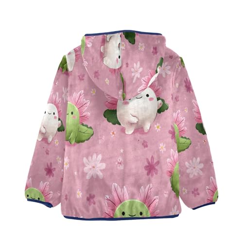 Cute Floral Axolotl Background Toddler Fleece Jacket Girl Boys Hooded Fleece Jacket Coat Warm Outwear Zip-up 3-10T2