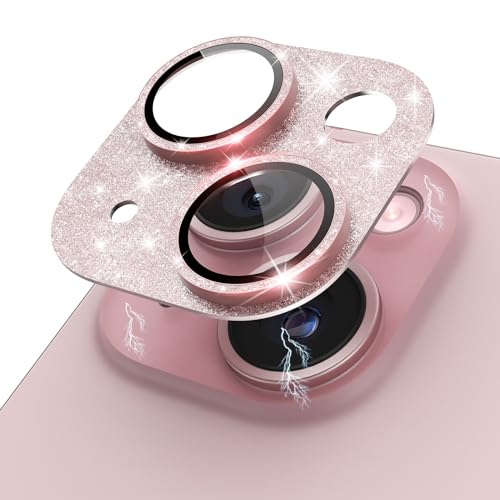 Protection objectif iPhone 15 Plus en verre trempé 9H rose pailleté