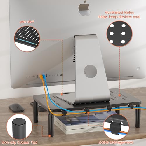 UPGRAVITY 2 Pack Monitor Stand, Monitor Stand Riser with Adjustable Height, Metal Computer Riser for 2 Monitors, Desk Monitor Stands with Cable Management for PC, Printer & iMac - Thumbnail 4