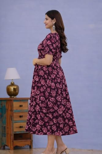 Image of Women's Maternity Feeding Dresses for Women, Easy Breastfeeding Dress, Cotton Blend Anarkali Dress with Nursing Zip for Pre & Post Pregnancy