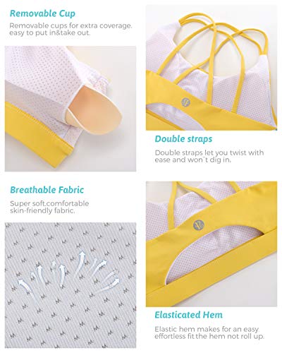 Running Girl Strappy Sports Bra For Women, Sexy Crisscross Back Medium Support Yoga Bra With Removable Cups (Wx2354 Yellow, M) #TOP4