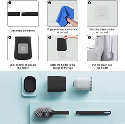 Silicone Toilet Brush with Holder, Toilet Bowl Brush Cleaner TPR Loo Brush Cleaner with Soft Flexible Bristles, Cleaning Brushes with Base for Anti-drip for Bathroom Shower