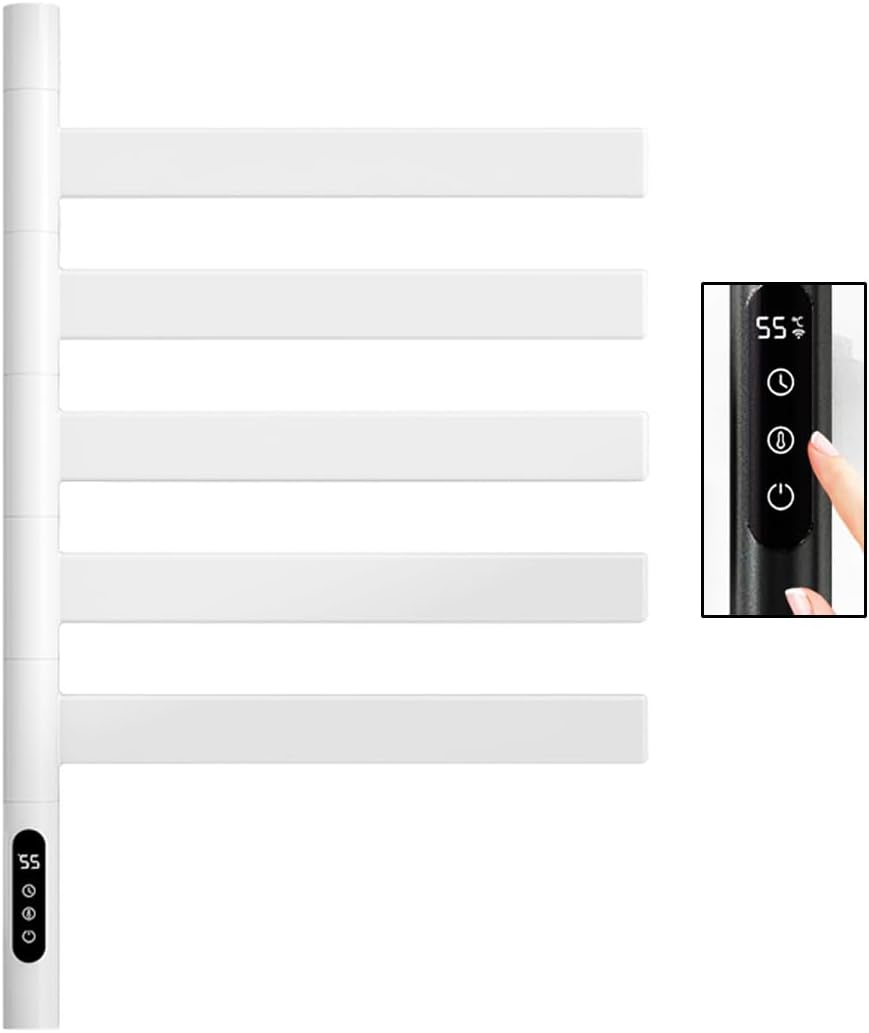 Heated Towel Rack Wall Mounted,Electric Towel Warmer with Timer,Rotatable Towel Drying Rack with Temperature Adjustments for Bathroom Shower Hot Tub (Pear White)