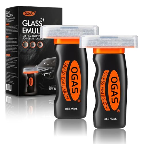 Car Windshield Cleaner & Glass Oil Film Remover 100ml x 2PCS Car Glass Cleaner with Brush Removes Oil Grease & Fog wiper residue Anti-Fog Glass Emulsion Cleaner for Clear Driving Visibility