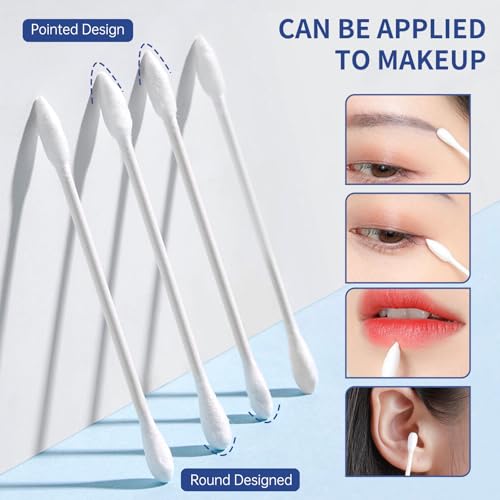 Image of Pointed Tip Cotton Swabs, 800 Count Double Precision Tips Cotton Swabs Round Head Cotton Buds with Paper Stick, Cotton Buds for Makeup, Personal Care, Crafts