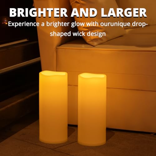 Image of NURADA Large Outdoor Flameless Candles 12 inch x 5 inch - Waterproof LED Pillar Flickering Candle Battery Operated with Timer Remote Control for Patio Porch Lanterns Decor - Long Lasting Set of 2