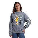 Bioworld Coraline Character Cat & Stars Logo Women's Gray Mineral Wash Crew Neck Long Sleeve Sweatshirt -Medium