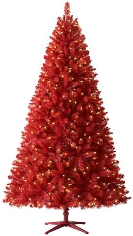 Treetopia Red Artificial Christmas Tree | Lipstick Red - 7 Ft | Pre-lit with 500 LED Color Matched Red Lights | Includes Tree Stand, On/Off Foot Pedal, Extra Bulbs & Fuses