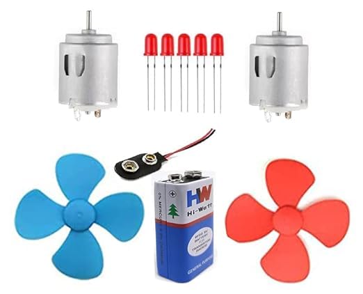 SP Electron Combo pack of DC motor propeller Battery Snapper and red Led for Electronic projects.