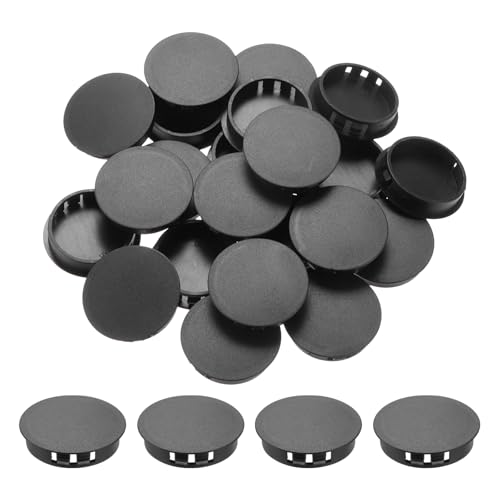 Image of MECCANIXITY 64PCS 35mm /1.38 inch Black Plastic Hole Plugs, Flush Type Panel Hole Plugs Insert End Caps for Locking Hole Tubes Furniture Cabinet