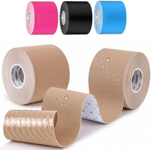 HONYAO Kinesiotapes 2 Rollen, Kinesiologie Tape (5m×5cm), Physiotape für Schulter, Rücken, Knie, Ellenbogen und Nacken, Tape Sport, Hautfreundlich, Elastisch & Wasserfest - Hautfar