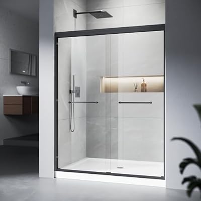 CARVMPIN Shower Door - 44-48" W x 72" H Double Sliding Frame Shower Door with 1/4" (6mm) Tempered Glass - Adjustable with with Soft-Close?Matte Black?