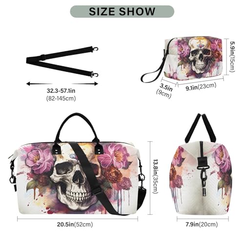 Large Travel Duffel Bag, Grim Skull Sports Tote Gym Bag, Shoulder Weekender Overnight Bag for Women Men, Carry On Luggage with Toiletry Bags3