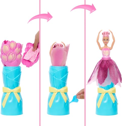 Barbie Petal Pop Scented Doll with Pink Tulip Dress & Accessories, Bouquet Reveal with Pet Bunny & Surprises Like Watering Can, Necklace & Earrings​​​ - image 3