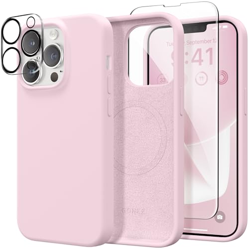 Coque silicone iPhone 13 Pro MagSafe avec 4 protections écran et caméra GONEZ