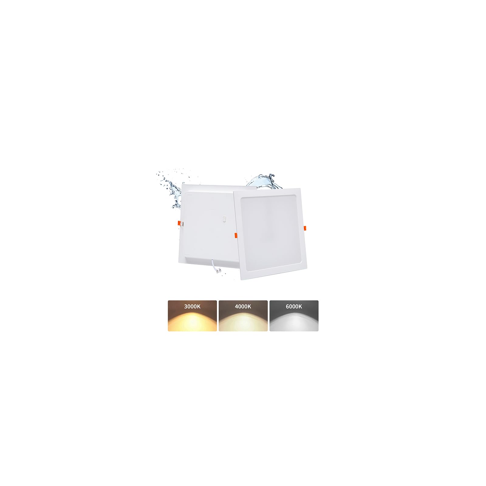 Lot de 2 Spot LED Encastrable Extra Plat 36W, Plafonniers LED, 5000LM, IP44, Carré, 3000K Blanc Chaud/4000K Blanc Neutre/6000K Blanc Froid, Spot LED Plafond pour Cuisine Salon, Trou 253-263mm