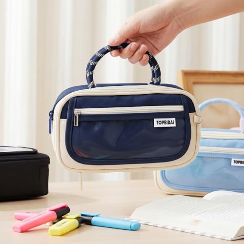 Image of TOPBIDAI Large Pencil Case Pouch School Supplies for Girls Boy Women Men | Big Pencil Bag with 5 Compartments, Easy Grip Handle, Office College School Pencil Box