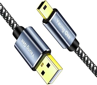 Yeung Qee Mini USB Cable Braided USB 2.0 Type A to Mini B Cable Braided Charging Cord Compatible with PS3 Controller, MP3/4 Player,PDA, Camera, Scanner and More Mini USB Devices (1m)
