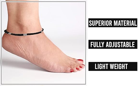 Image of Handmade Pooja EvilEye Black Chain Adjustable Nazar Anklets For Women Men Girls Boys Pack Of 2 evil eye thread, nazar anklet, thread anklet, najariya women anklet