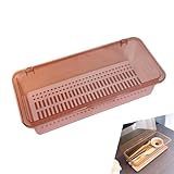 ICSTM Flatware Tray with Lid and Drainer,Silverware Tray Kitchen Dinnerware Holder and Utensil Storage Container for Flatware and Silverware(Brown)