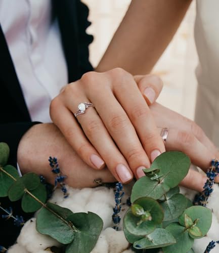 White Opal Engagement Rings for Women 925 Sterling Silver with Teardrop Synthetic Gemstones Dainty CZ Ring Jewelry for Promis Weddings2