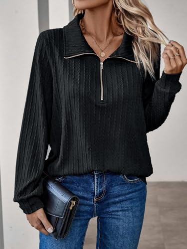 Image of Leriya Fashion Women's Casual Long Sleeve T-Shirt - Half Zip Textured Summer Tee, Lightweight Breathable Basic Top for Daily, Work & Travel,Street Style