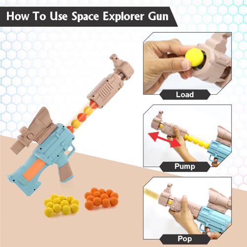 Image of Aditi Toys Space Explorer Pneumatic Gun Include 12 Orange & 12 Yellow Soft Foam Ball, for Indoor Outdoor Use Safe for Boys Girls, Above 5+ Age, BIS Approved