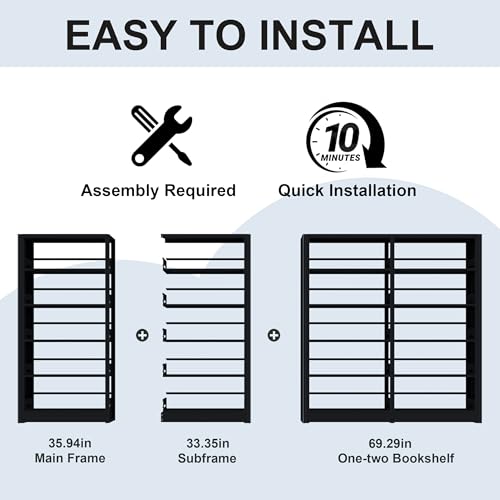 Image of VASAAOSD Bookshelf, Heavy Duty Metal Book Shelf, 69 inch Tall Black, 1+1 Set | Adjustable Shelves, 280lbs Shelf Capacity, Industrial Large Office Bookcase, Display Book Organizer, For Living Room Library