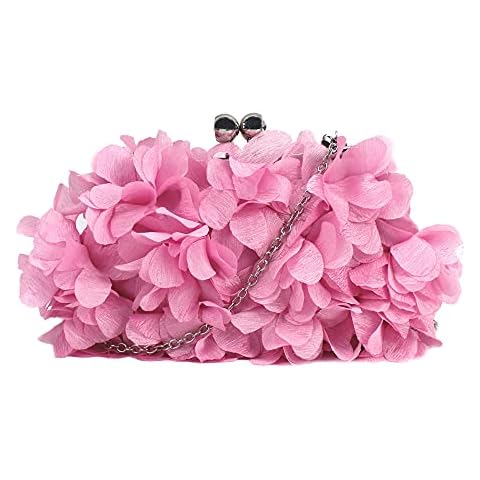 Buddy Women Rose Shaped Clutch Soft Satin Wristlet Handbag Wedding Party Purse, Z-light Pink, S Cover
