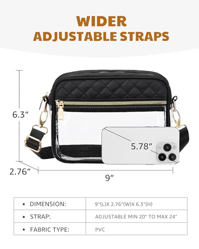 HULISEN Clear Bag for Stadium Events, Black Clear Purses for Women Stadium Crossbody, Concert Bag for Game Day, Sports Event3