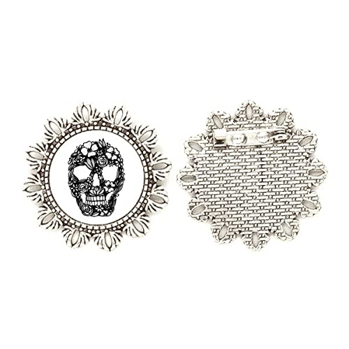 Broche de flores y esqueleto plateado para personalizar ropa sosa