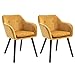 HOMCOM Chaises de Visiteur Design scandinave - Lot de 2 chaises - Pieds effilés Bois Noir - Assise Dossier accoudoirs ergonomiques Velours Moutarde