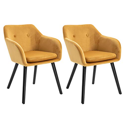HOMCOM Chaises de Salle à Manger Chaise de Cuisine chaises de Salon scandinave - Lot de 2 - Pieds effilés Bois Noir - Velours Jaune Moutarde