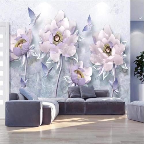Vinilos decorativos pared grandes 3D de flores mariposas acuarela para dormitorio 2