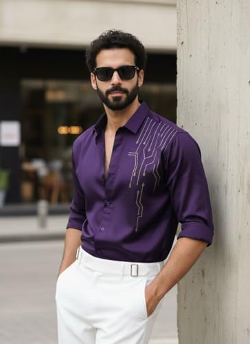 Image of IndoPrimo Men's Stylish Satin Shirt for Party, Formal, Daily and Casual Wear Full Sleeve Shirt for Men