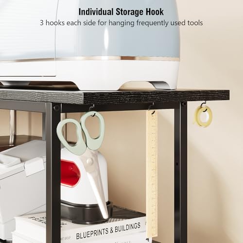 Image of VENNQD Organizer and Storage Stand Compatible with Cricut Machines, Rolling Storage Cart /Shelf with 24 Vinyl Roll Holders, 2 Fabric Drawer, Accessories Holder, Tool Hook for Craft Room Home (Black)