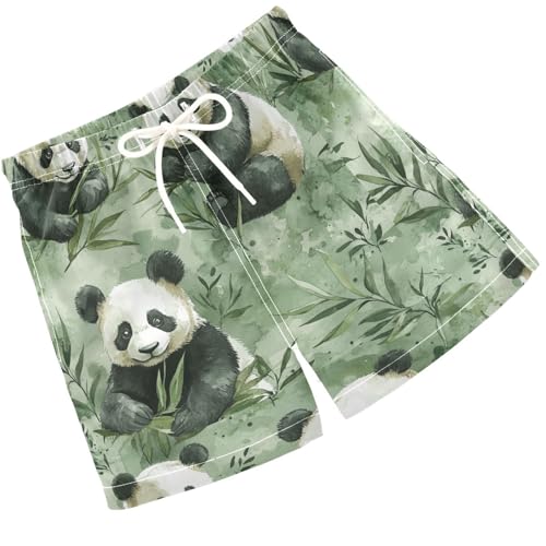 Pigsaly Boys' Swim Board Shorts Cute Watercolor Black White Pandas Green Plants Boy's Swim Trunks Kids Swimwear 5T