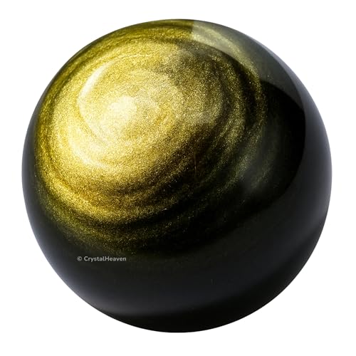 Image of Certified Golden Sheen Obsidian Crystal Ball for Meditation - Premium Crystal Vastu Items for Home and Feng Shui Items for Good Luck - Ideal for Pooja Supplies and Spiritual Practices (2 inch Inch)