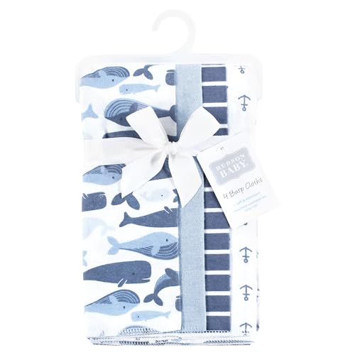 Image of Hudson Baby Unisex Baby Cotton Flannel Burp Cloths 4-Pack, Cute Whales, One Size