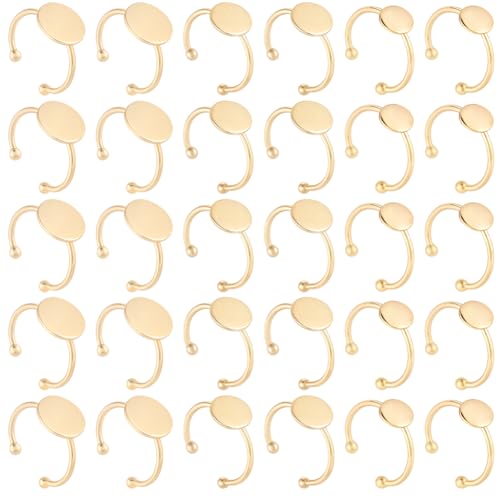 Beebeecraft 1 Caja de 30 Anillos de Acero Inoxidable de 3 Estilos Bisel Ajustable Chapado En Oro de 18 Quilates Base Redonda Plana para Dedo Componentes Almohadillas Accesorios para Hacer Joyas