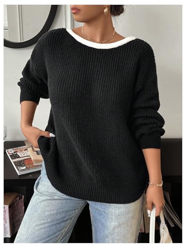 MakeMeChic Women's Plus Size Bow Fall Sweater Backless Chunky Pullover Top3