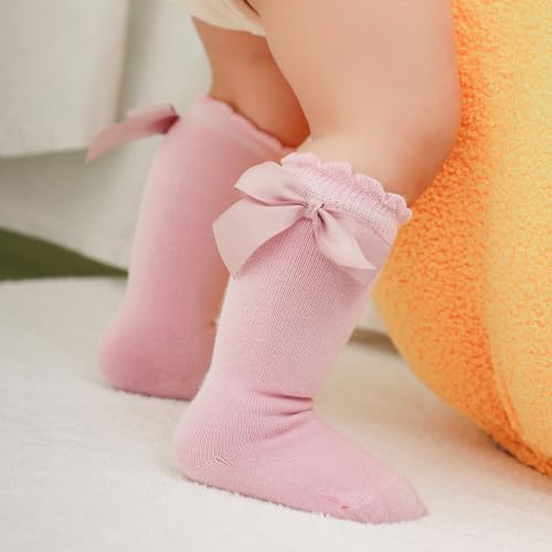Baby Knee High Socks Kids Tube Long Boot Socks with Bow Cotton Knit Stocking Infant Toddler Dress Socks for Boy Girl2
