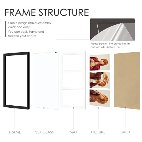 Image of DUENPY 11.5x26.1 Picture Frame 3-Opening 8x10 Collage Picture Frame Displays Three 8x10 inch Photos Collage Wall Decor Wall Hanging or Tabletop Black