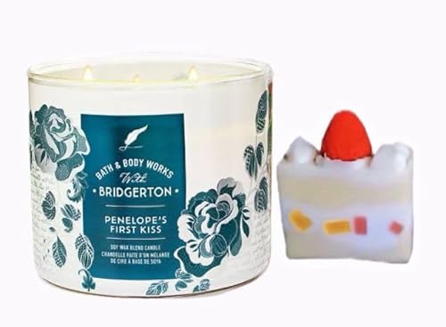 Penelope's First Kiss - White Barn - Bath/Body Work- 3-Wick Scented Candle 14.5 OZ Burns 25-45 Hours and Strawberry Cake soap (Label Artwork Varies)