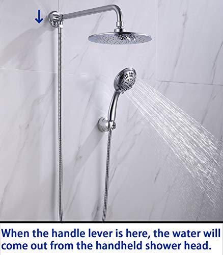 All Metal Wall-mount Diverter with Rainfall Shower Extension Arm and Shower Flange, 14 Inches Away from The Wall Perfect for Handheld Shower Head and Rainfall Shower Head (14\", Chrome)