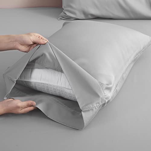L Linen World Viscose For Bamboo Lyocell Sheets Set King Size - All-Season Bed Sheet Set, 4 Pieces Deep Pocket Sheet,Naturally Cooling,Soft,Breathable(Light Gray,King) #TOP6