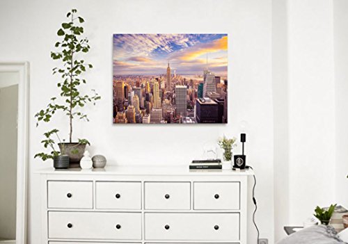 Niwo Art (Tm - New York Cityscape Picture On Canvas - Giclee Wall Art For Home Decor, Gallery Wrapped, Stretched And Framed Ready To Hang (16"X12"X0.75") #TOP3